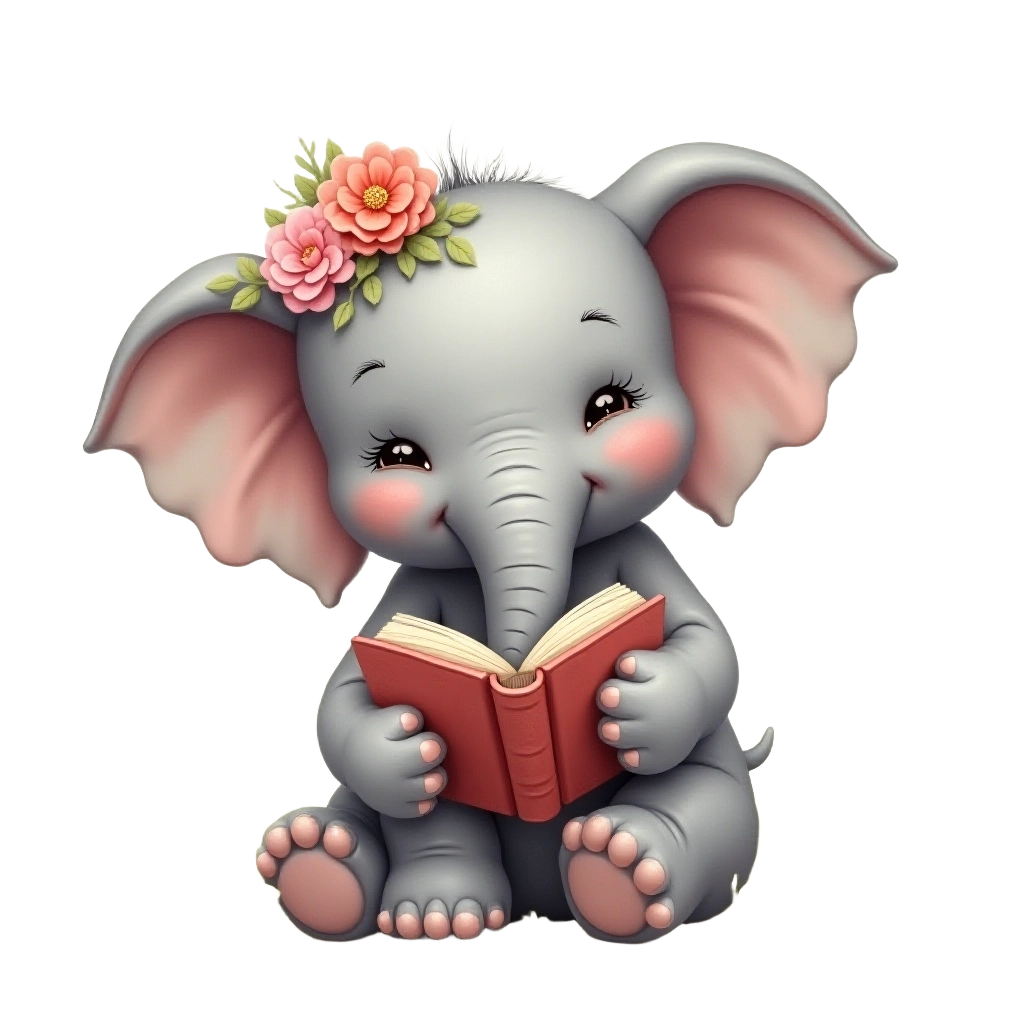 Cute Elephant Reading